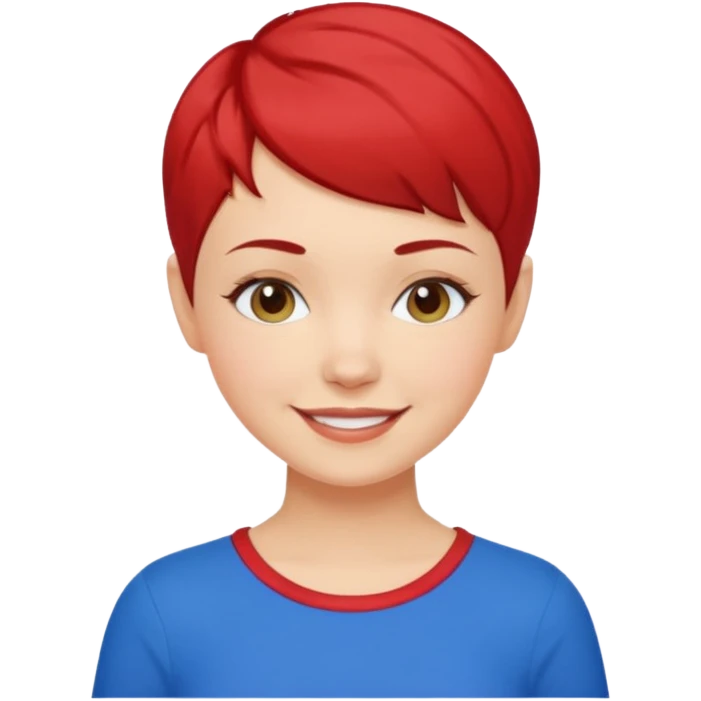 white girl pixie cut red and blue shirt emoji