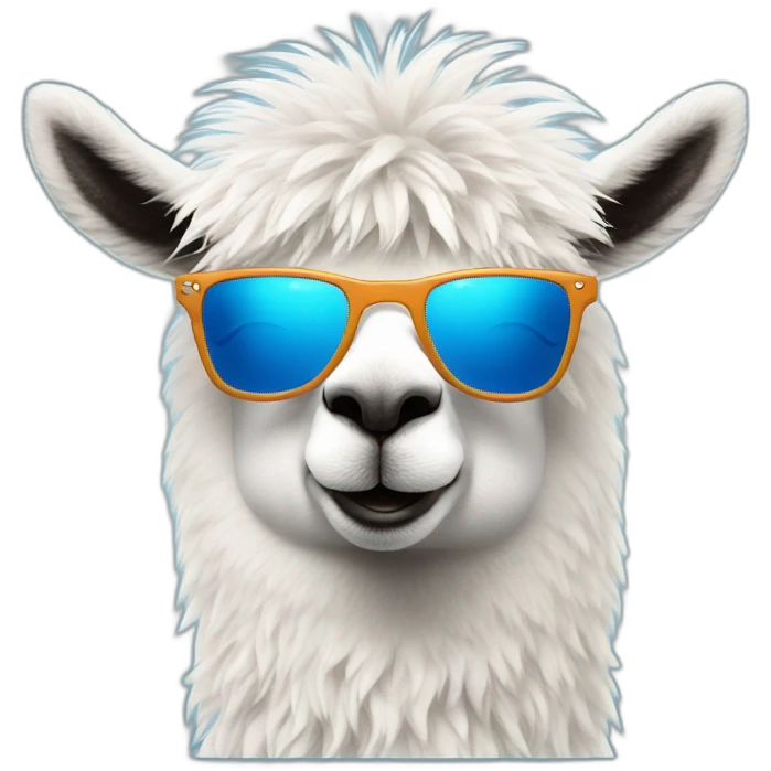 Fluffy Llama wearing polarized blue sunglasses emoji