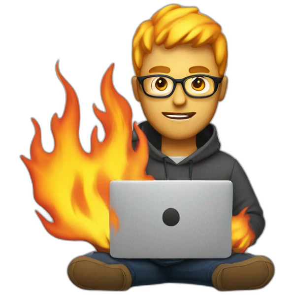 graphic designer with burning laptop emoji