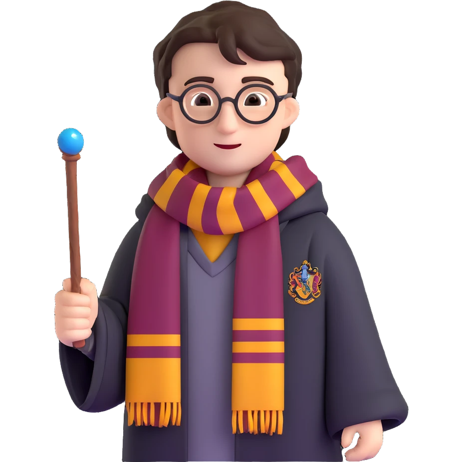 harry potter with wand and hogwarts scarf emoji