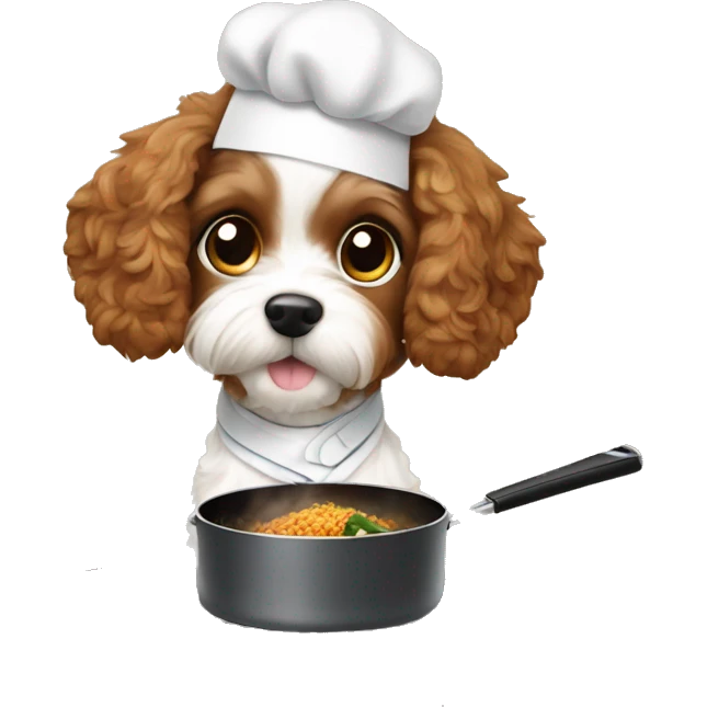brown cavapoo puppy cooking hibachi emoji