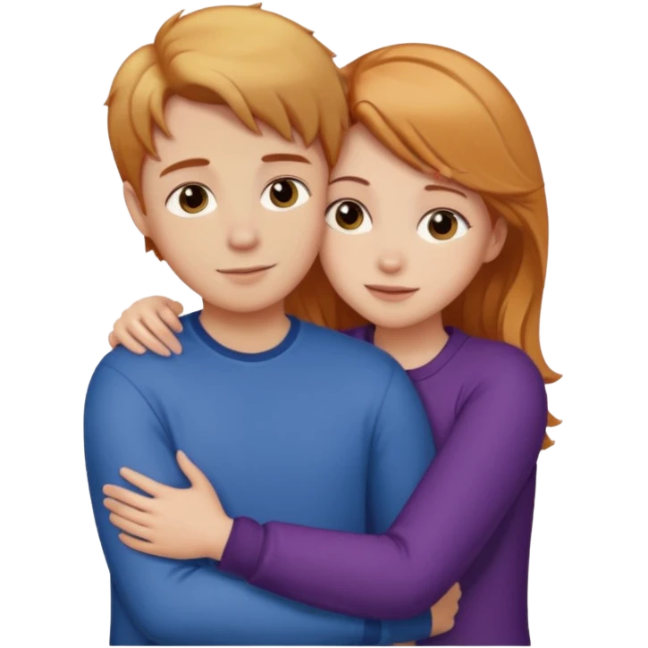 reddish-blonde hair girl hugging a brunette boy emoji