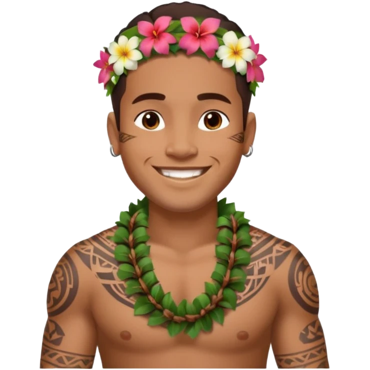 Hawaiian Polynesian male with tribal tattoo sleeve emoji