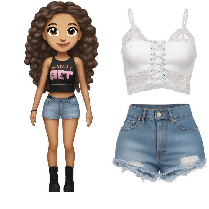 Ariana grande in a plush lace up croc top and short jeans  emoji