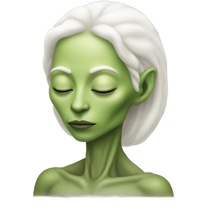 a Reptilian alien white woman, full body, sleeping emoji
