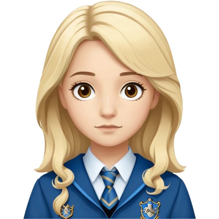 Gemma Padley is Penelope Clearwater in harry potter, wear hogwarts Ravenclaw uniform, blonde hair, brown eyes emoji