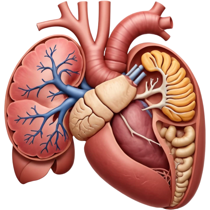 A highly detailed 3D anatomical model of the stomach of a human, including but not exclusive to the intestines, stomach, kidneys etc. Medical illustration style, realistic lighting, neutral background, hyper-detailed, scientific accuracy, 8K resolution emoji