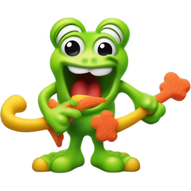 Sour patch kid shoots at frog emoji