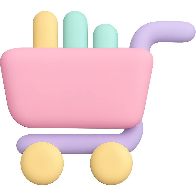 icon of a cart, soft pastel colors, smooth rounded shapes, cute and minimal look emoji