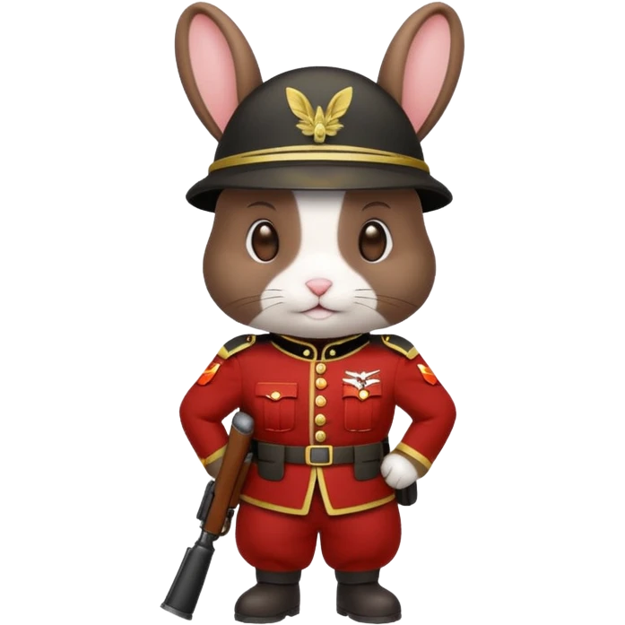 dark brown rabbit with soldier costume emoji