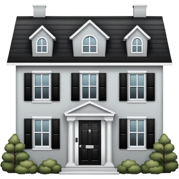 light gray colonial house with black shutters and black front door emoji