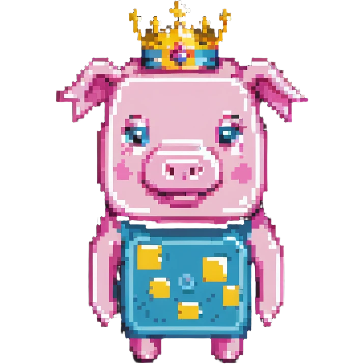 minecraft pig full body pink blocky animal square head square body wearing a crown emoji