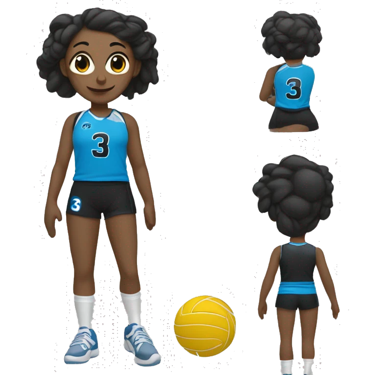 jugadora de voley con vestimenta neGRo CON  azul morocha y camiseta numero 3 emoji