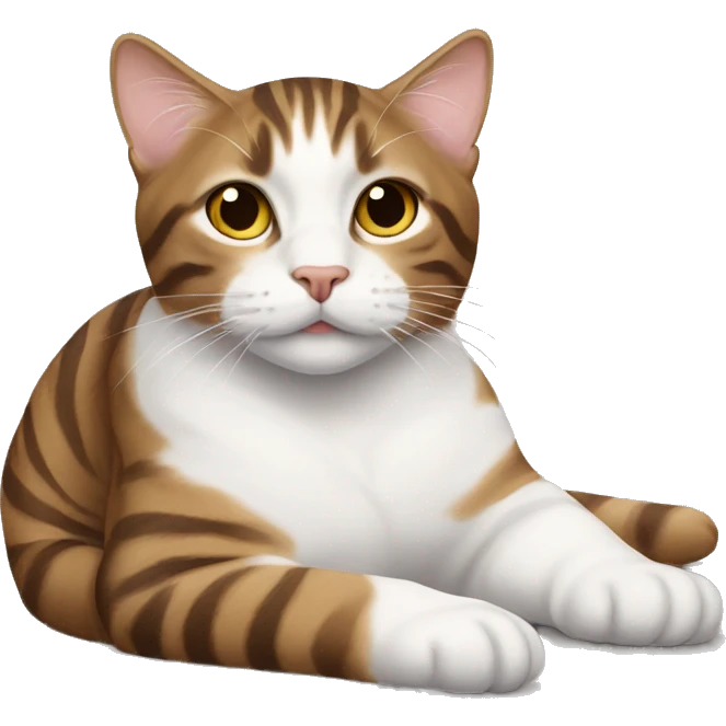 Brown and white tabby laying.  emoji