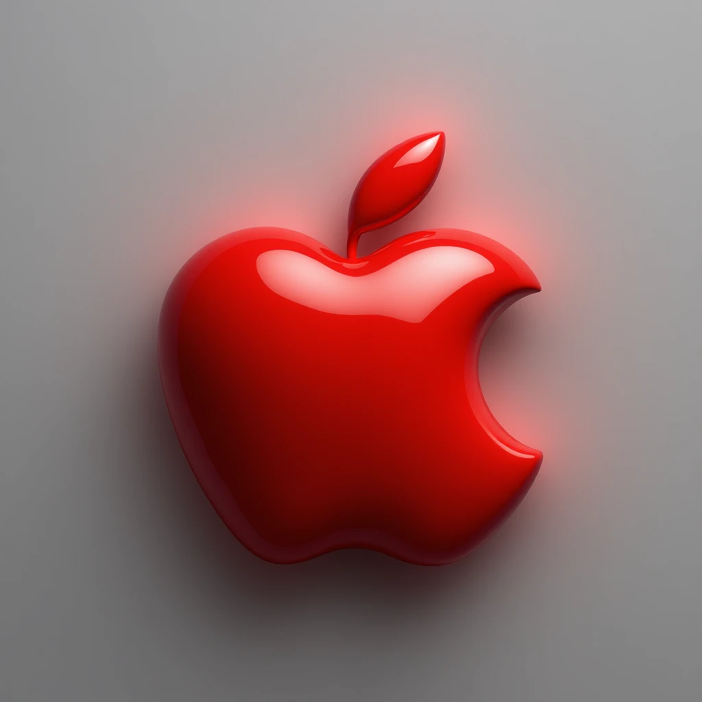 realistic shiny red apple icon in skeuomorphism style with subtle shadows and highlights emoji