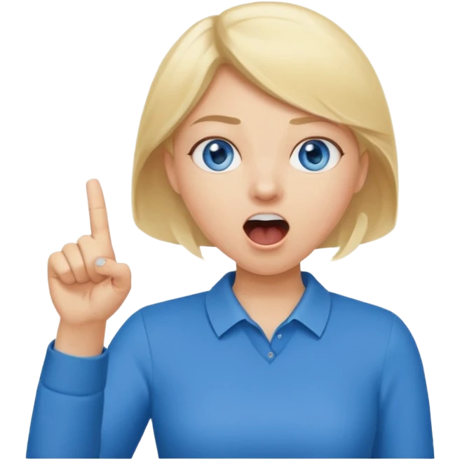 blue eyes blonde girl yelling into megaphone and holding up 1 finger in the other hand emoji