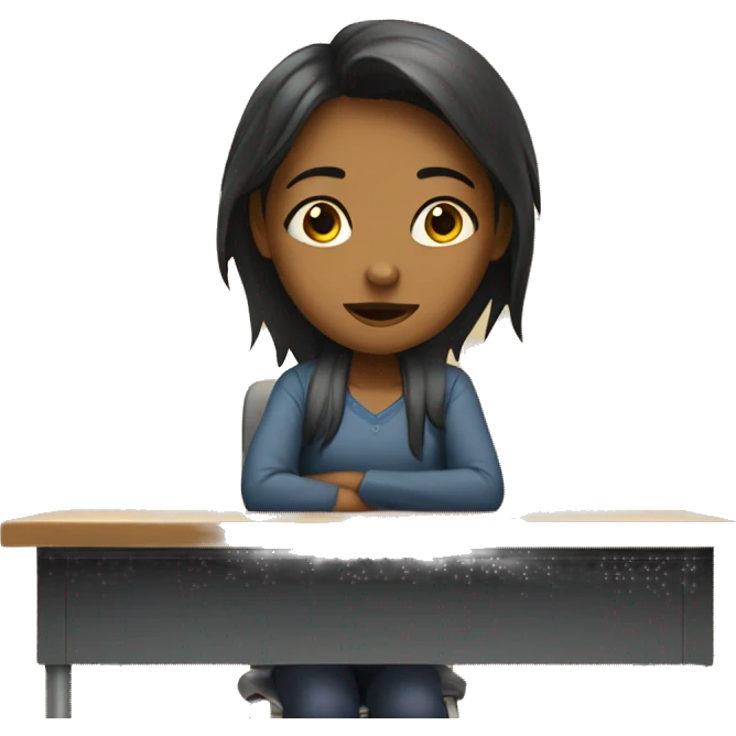 the girl is sitting under the desk emoji