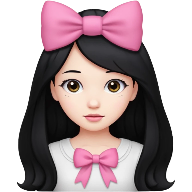 Girl with long black hair with pink bow white top emoji