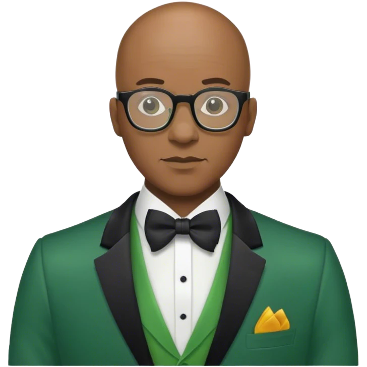 Black bald man with glasses green tuxedo  emoji