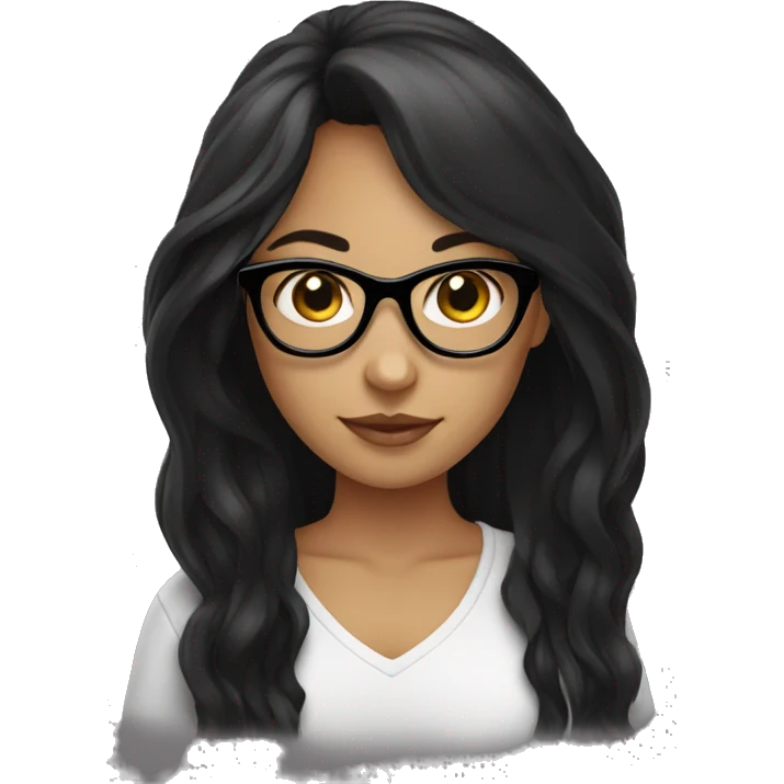Graphic designer girl with black long hair in black glasses emoji