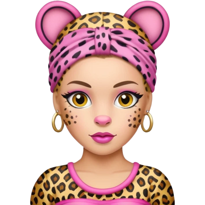 P!nk in leopard costumes with leopard headband emoji