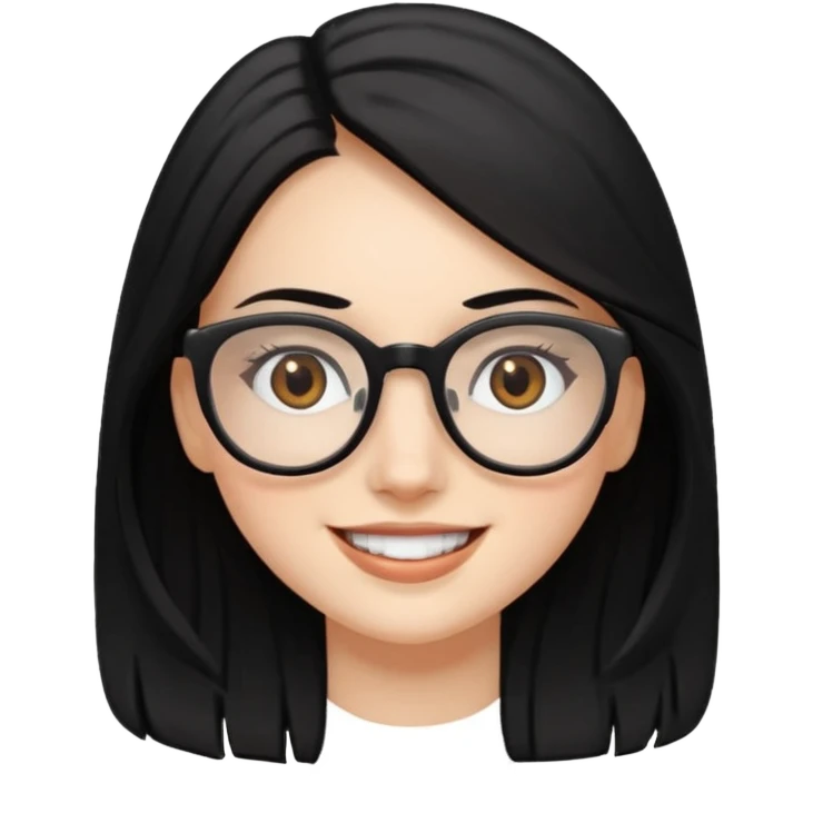 chica blanca con ojos marrones pelo negro largo y gafas emoji