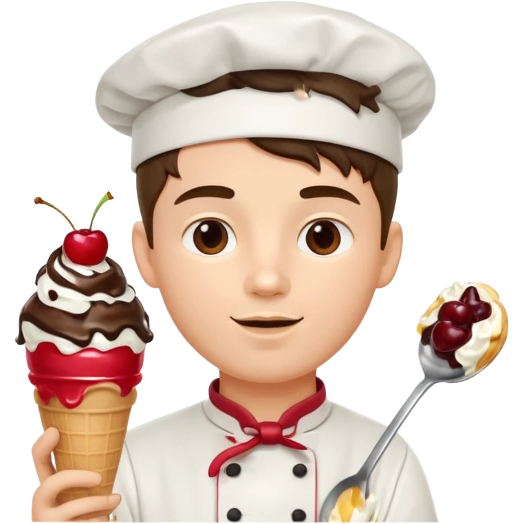 Young Male Chef eating sundae with spoon emoji
