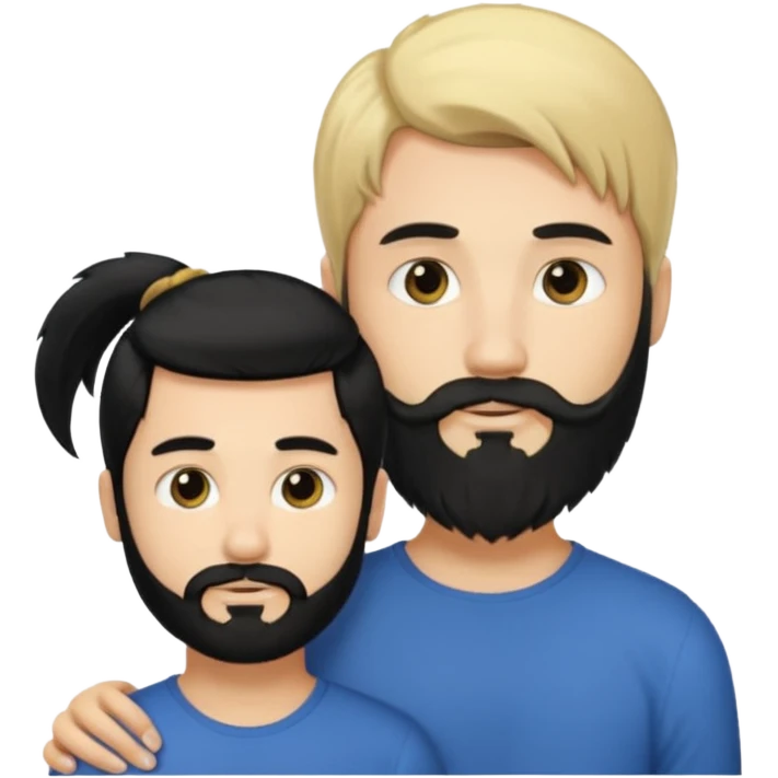 Man with long black hair tied in a tail and beard with a young blond short-haired without a beard emoji