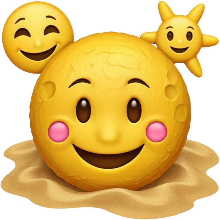 A smiley face positioned behind a brown beach emoji emoji