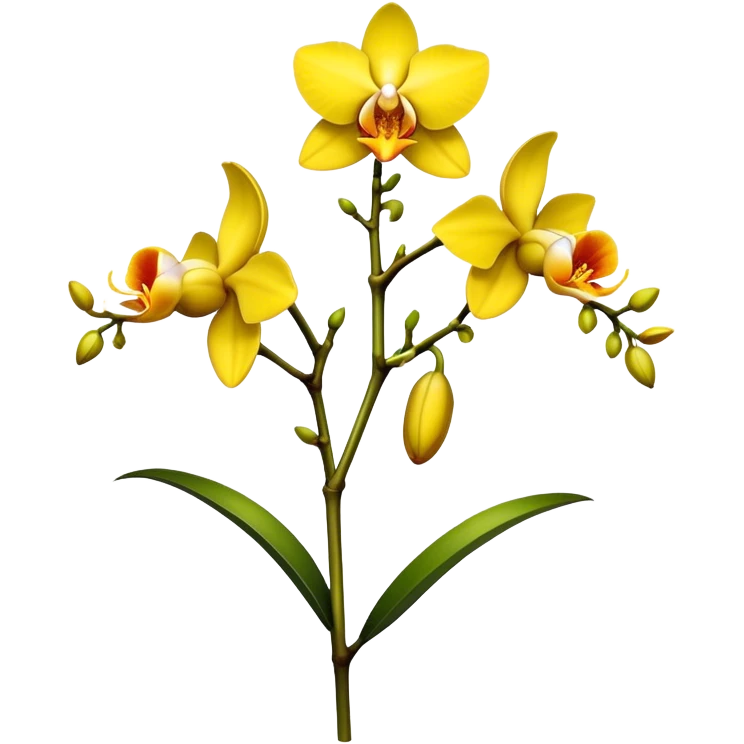 single yellow Dendrobium Orchid flower, stem emoji
