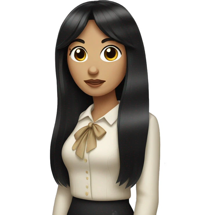 white women with long black hair with bangs and bow emoji