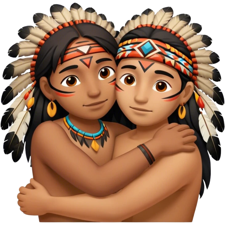 two indigenous people hugging, showing affection and care for each other. emoji