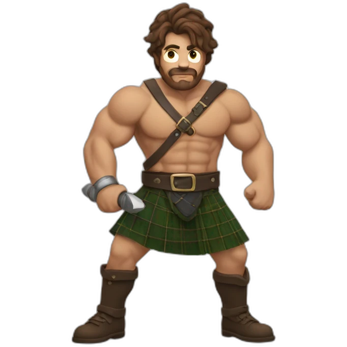 monty starting fire wearing a kilt flex big bicep brown hair emoji