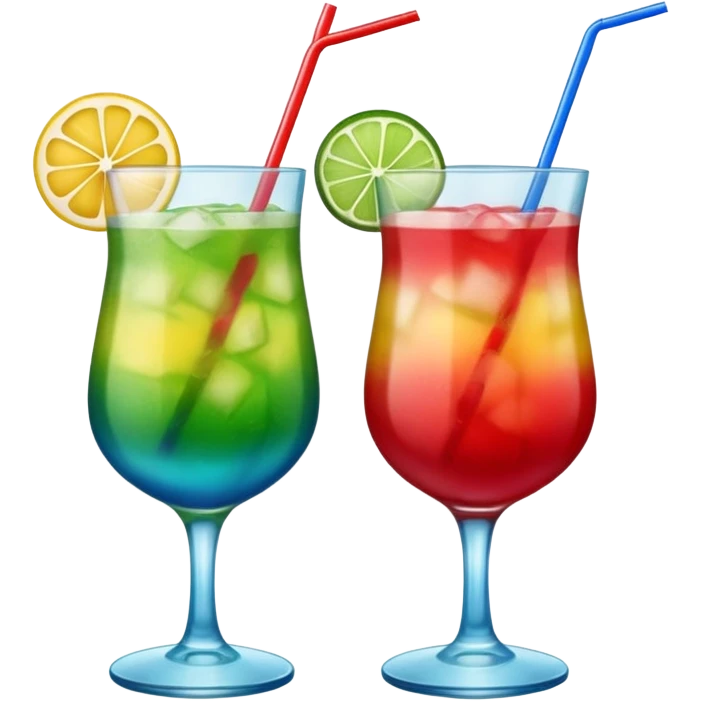 Create two emoji of clear red blended yellow cocktail, cheers with blue blended green cocktail, without any fruit, without skewers, without tube emoji