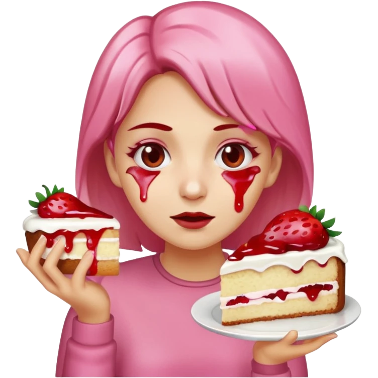 woman with pink runny gooey strawberry jam cake emoji