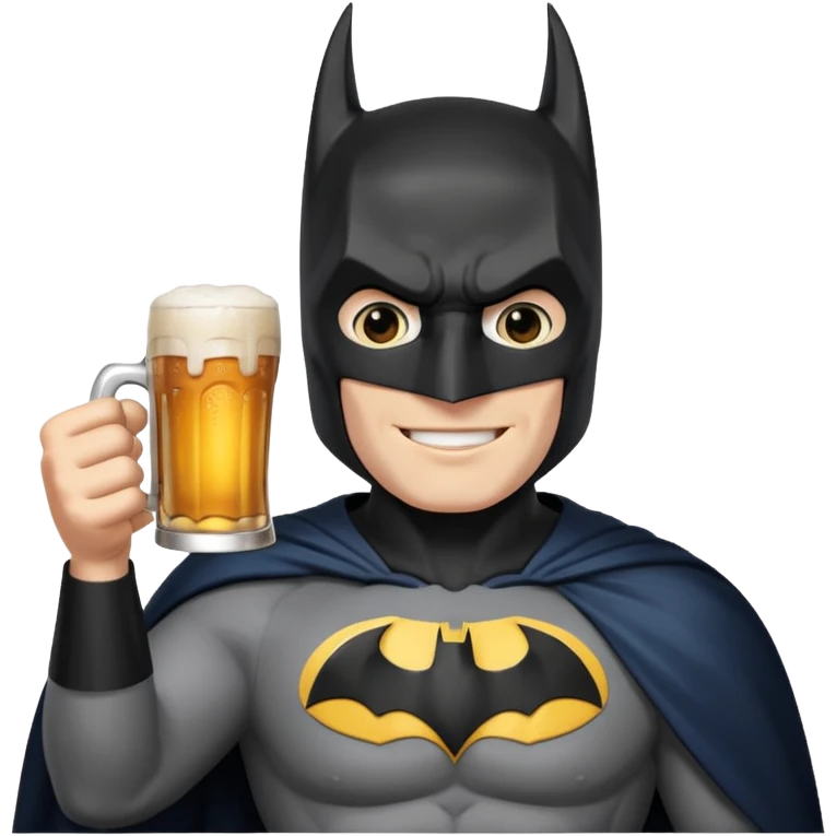 Happy Batman toasting with a mug of beer emoji