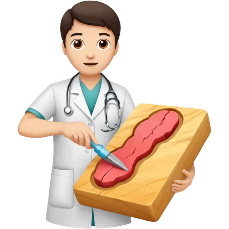 bisturi médico cortando um bloco de pele, mostrando as camadas internas (epiderme, derme e hipoderme) emoji