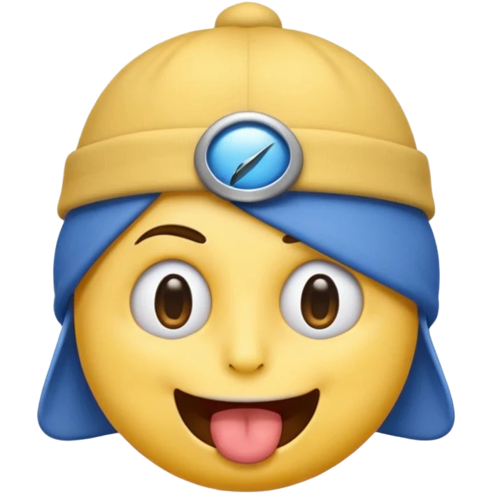 An emoji with a blue hat on its head and 1 blink and tongue sticking out emoji
