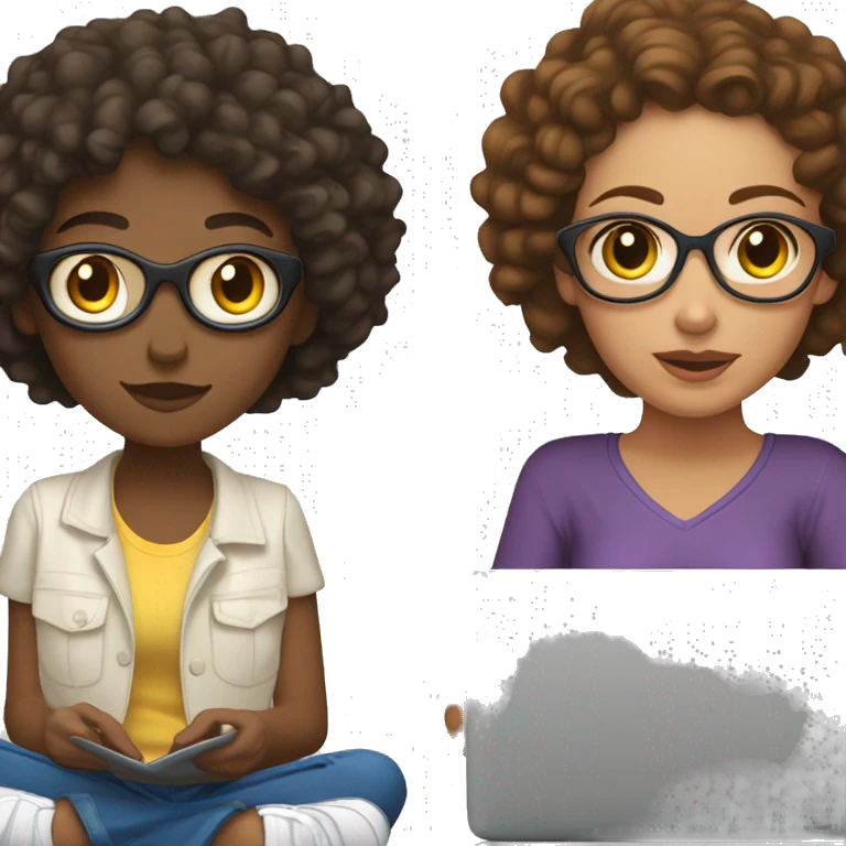 a young brunette and curly woman sitting cross-legged with her laptop on her lap. LIGHT SKIN  emoji