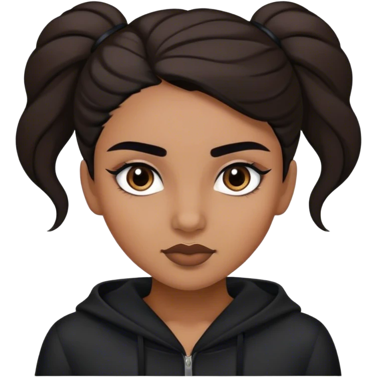 A girl wearing black clothes, with a brown complexion and beautiful black eyebrows emoji