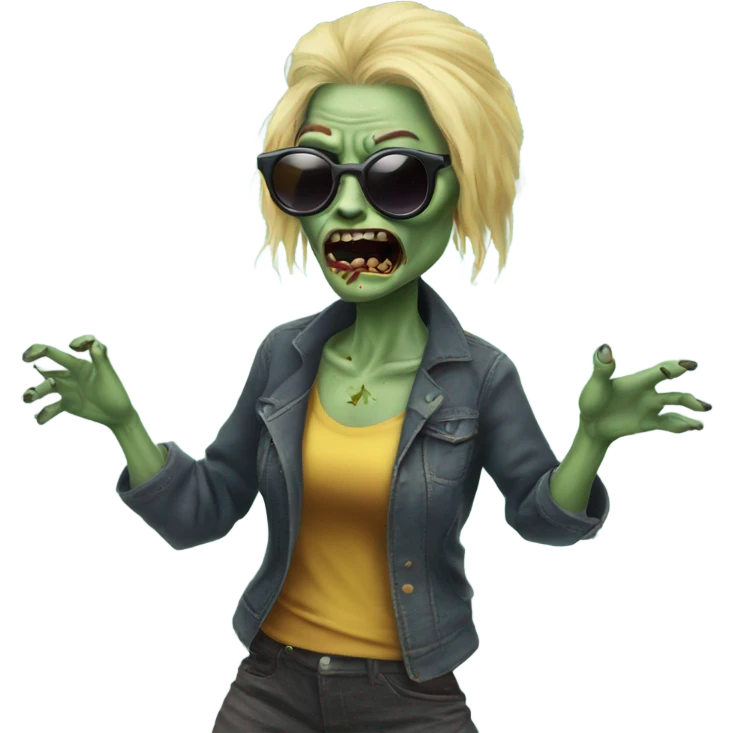 janis soplin zombie dancing, wearing circle sunglasses emoji
