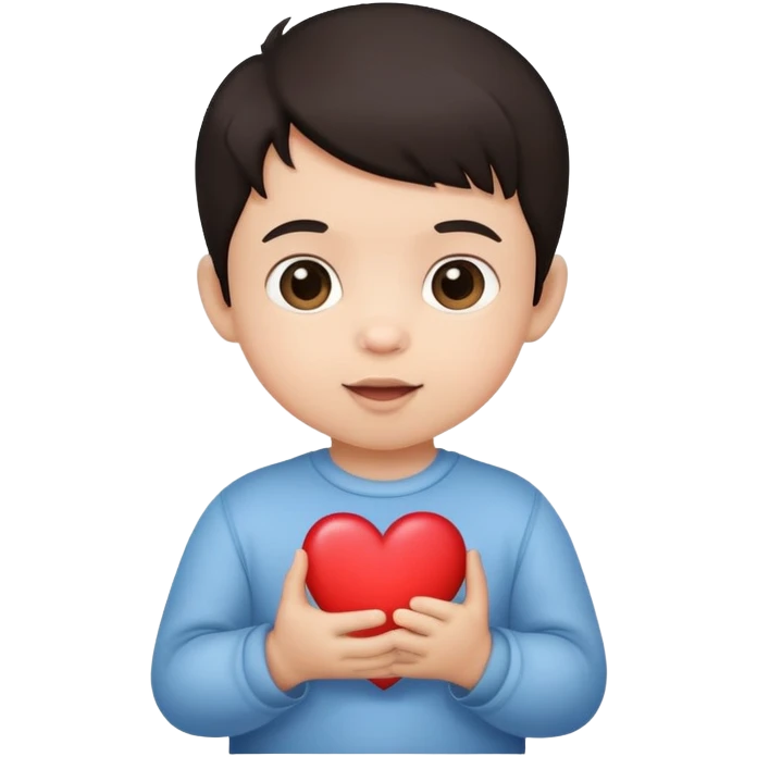 Cute dark hair baby boy holding a heart  emoji