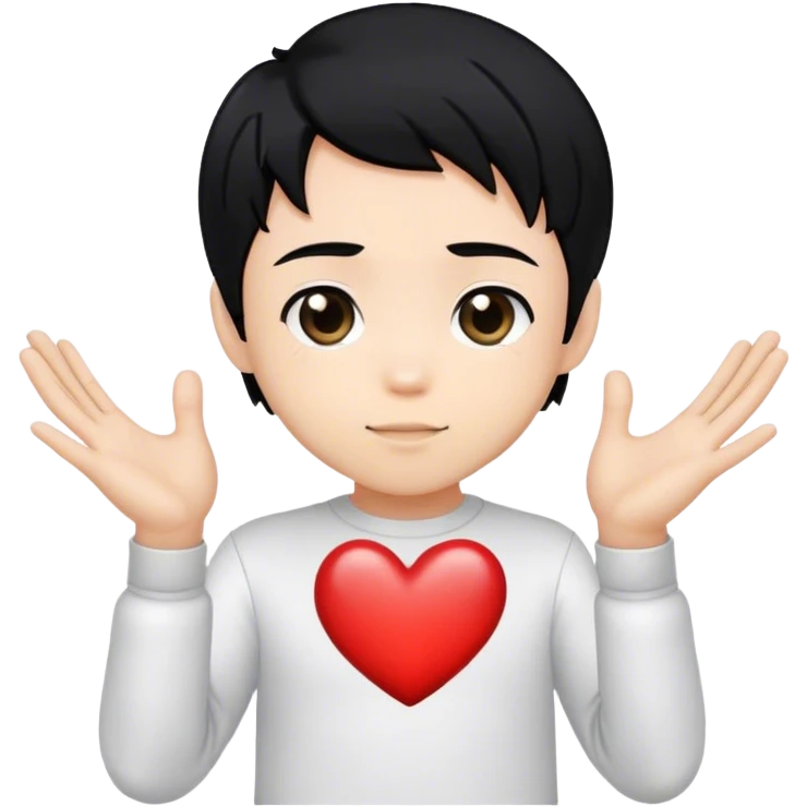 une emote d'un beau garçon de webtoon en mode chibi qui fait un coeur avec ses mains et sur fond transparent emoji