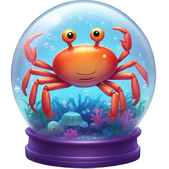 Kawaii neon crab in an under the sea snow globe  emoji