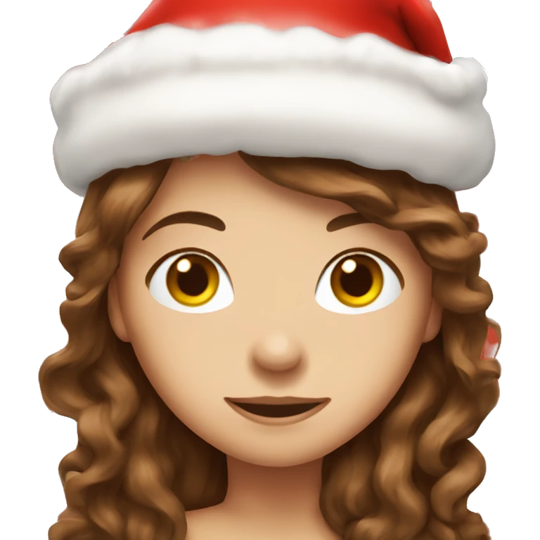 Brown hair wavy long hair with santa hat emoji