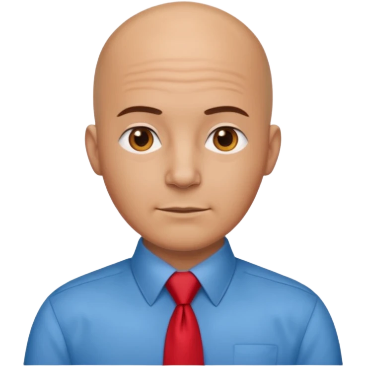 bald with red necktie, blue emoji