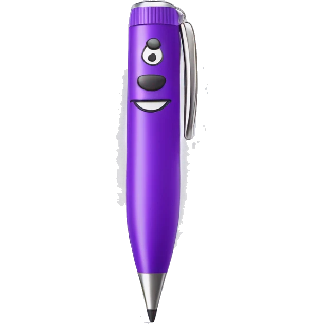 Cute wide purple ballpoint pen with face and smile  emoji