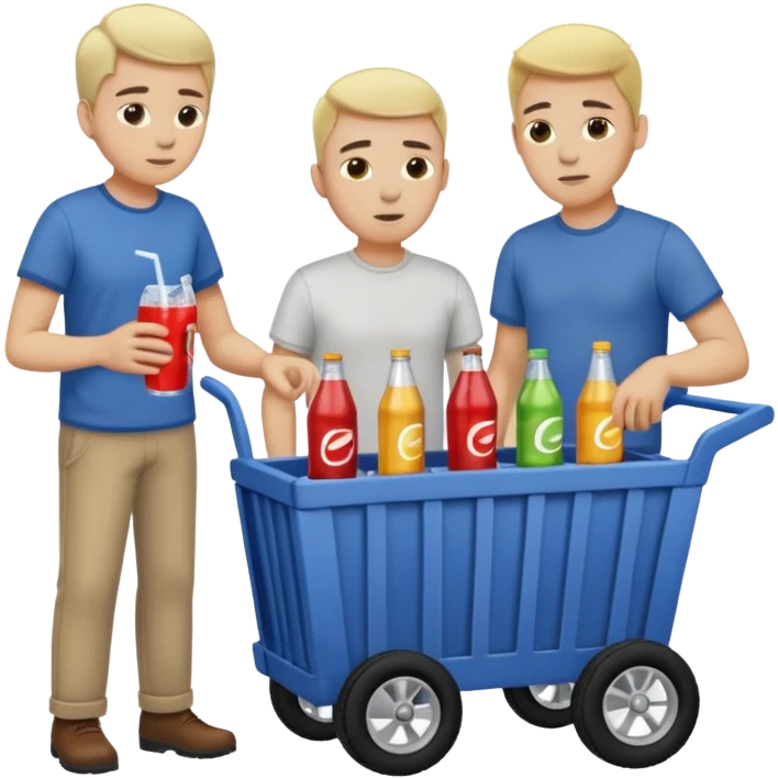 g'ildiragi singan ichimliklar ortilgan arava bir baloni singan uni yonida aka uka havotirli nigoh bilan bir biriga qarab turishibdi emoji