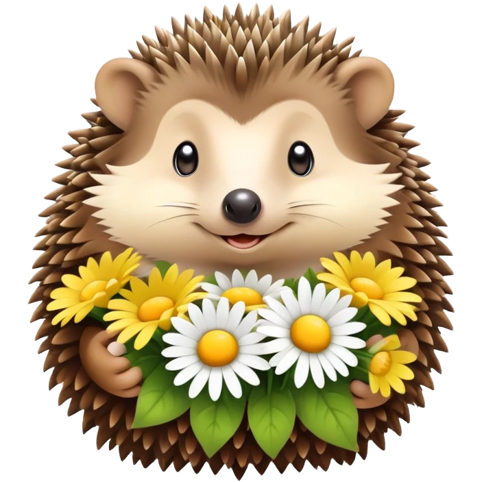 hedgehog holding a bouquet of daisy flowers emoji