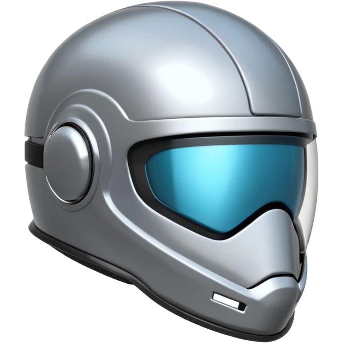 A futuristic helmet emoji made of silver chrome, smooth aerodynamic shape, minimal visor detail, reflective metallic surface, sci-fi aesthetic, iOS emoji style, centered on clean white background emoji